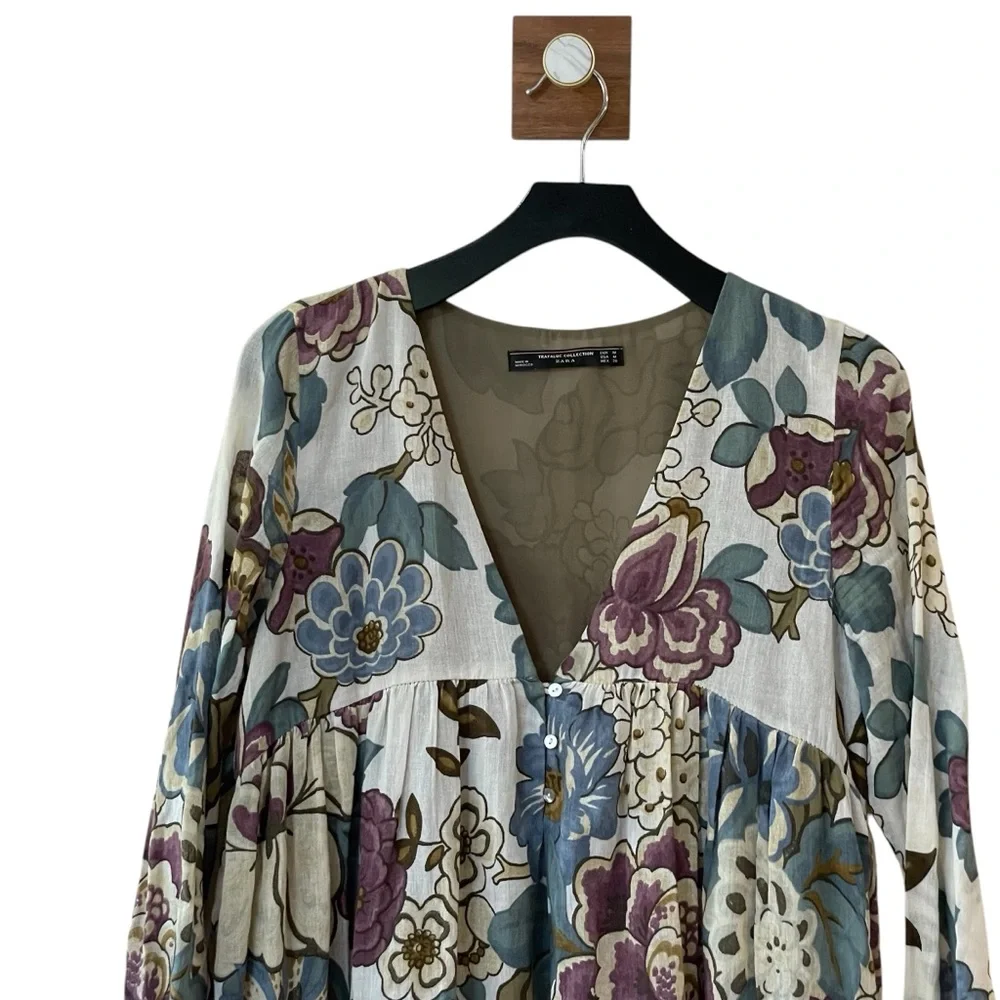Zara‎ Trafaluc Collection Boho Floral Mini Tunic Dress - Picture 4 of 14